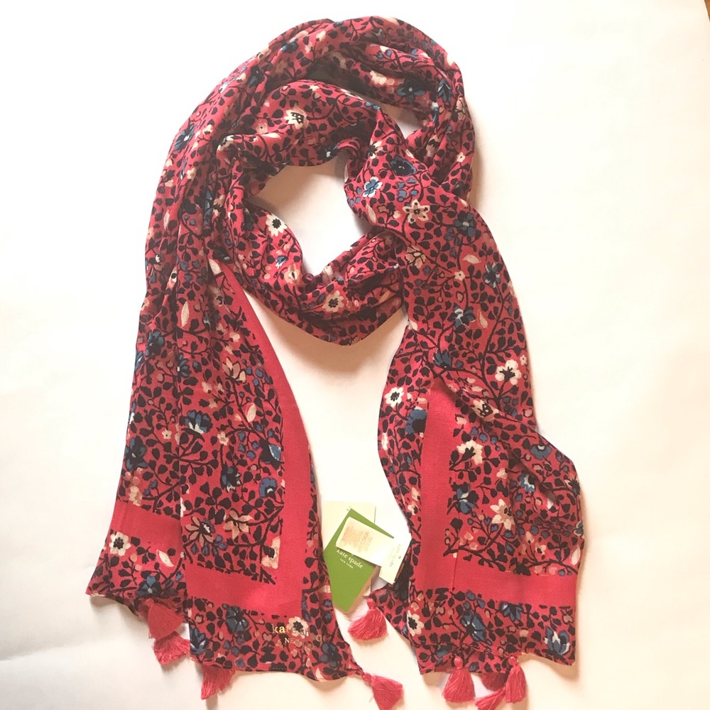 Kate Spade Ditsy Vine Oblong Scarf Azalea Pink - Picture 1 of 12